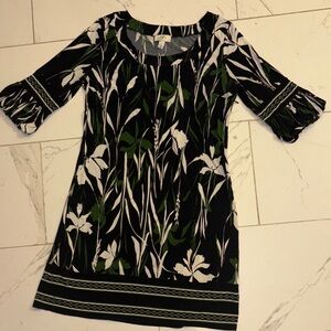 LOFT Black and Green Floral Long Sleeve Dress